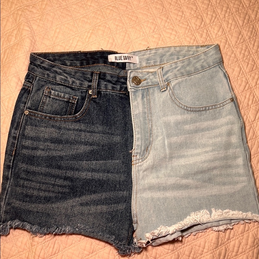 Two-Tone Denim Shorts